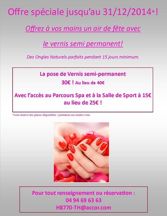 Offre spéciale Fêtes pose de Vernis semi-permanent Spa Golf de Barbaroux