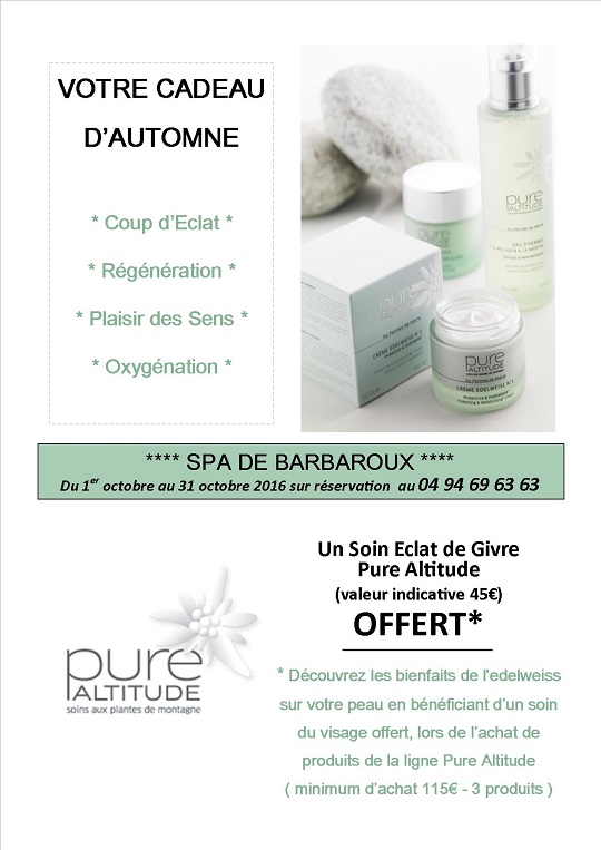 SPA: Offre irrésistible jusqu'au 31 octobre 2016