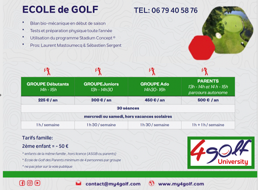 Tarifs Ecole de Golf 2022/2023